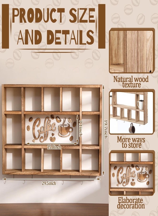 Cinnvoice Oversize Coffee Mug Display Shelf for Wall Wood Coffee Mug Rack Wall Mounted Shelf Cubes Cup Hooks Hanger with Bar Sign Decor for Kitchen Station Bar Accessories(Brown) - Image 2